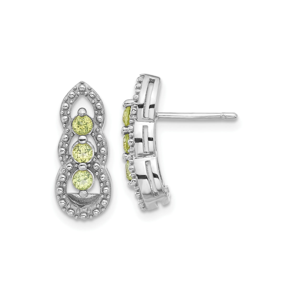 Sterling Silver Infinity Stud Earrings with Peridot and Beaded Detailing for Women