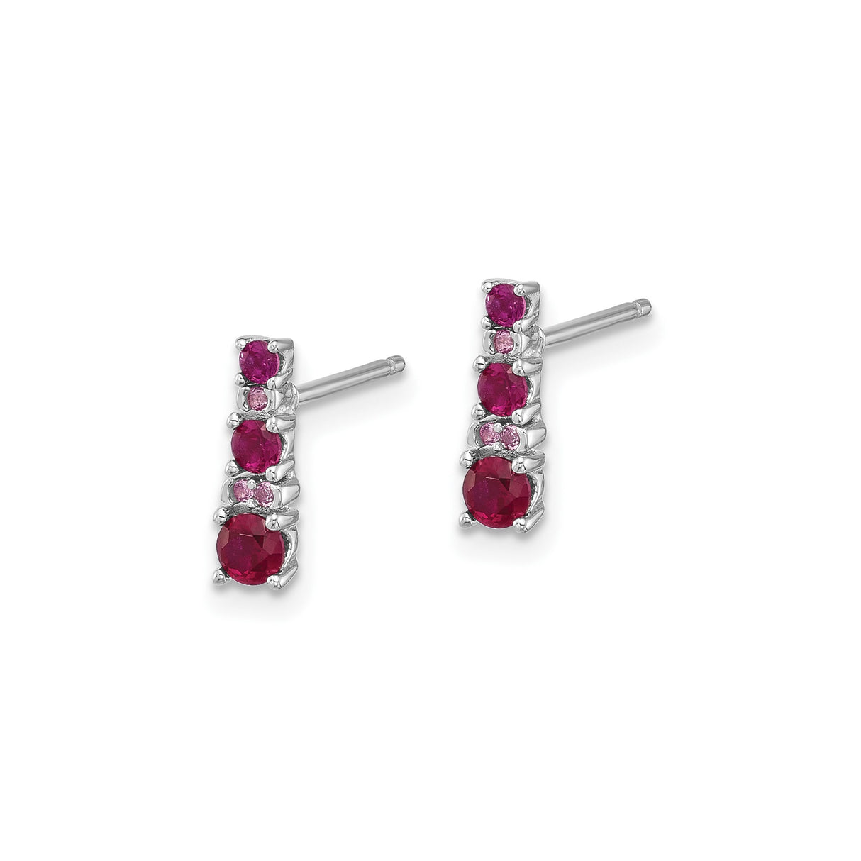Sterling Silver Stud Earrings with Created Ruby and Lab Created Sapphire, Modern Vertical Design