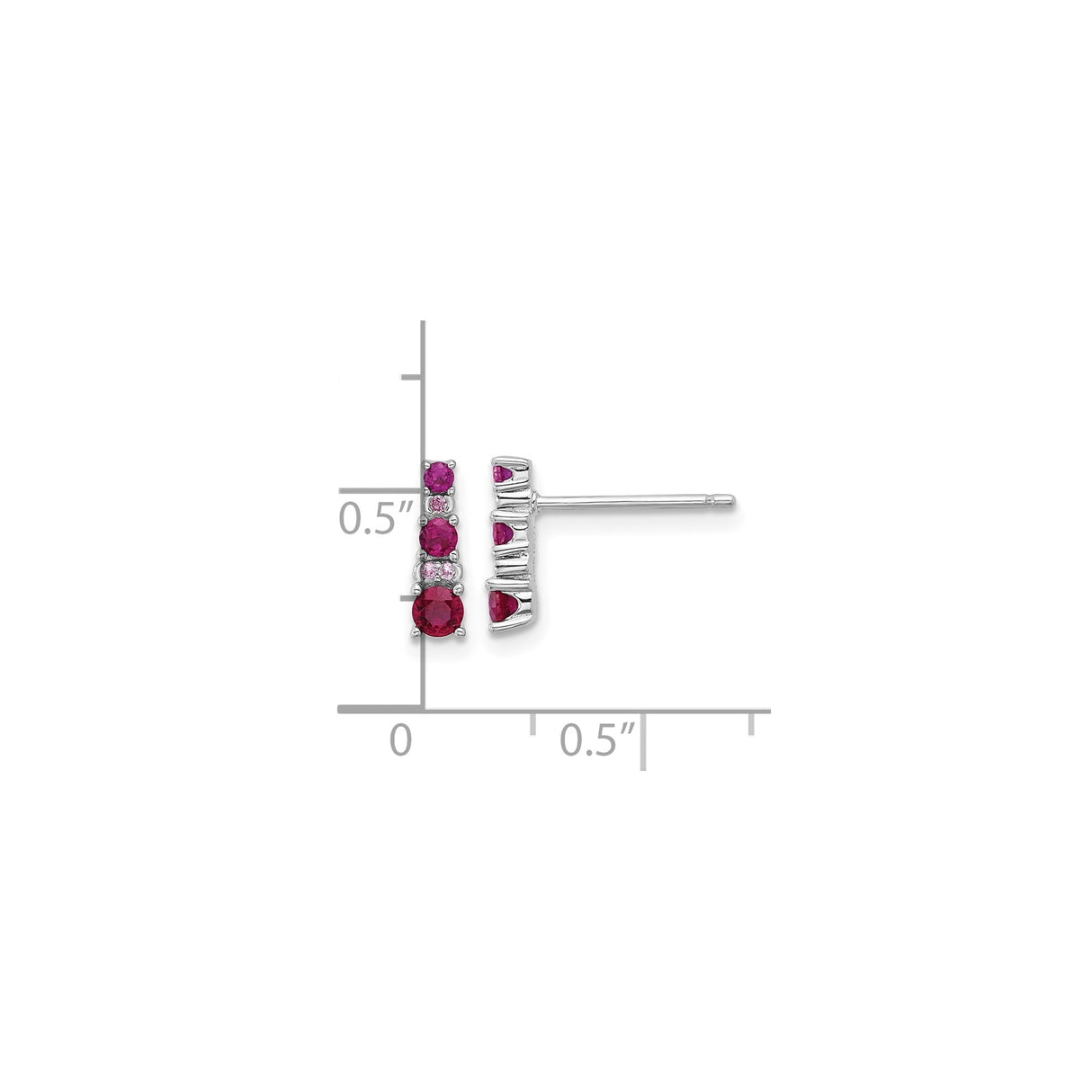 Sterling Silver Stud Earrings with Created Ruby and Lab Created Sapphire, Modern Vertical Design