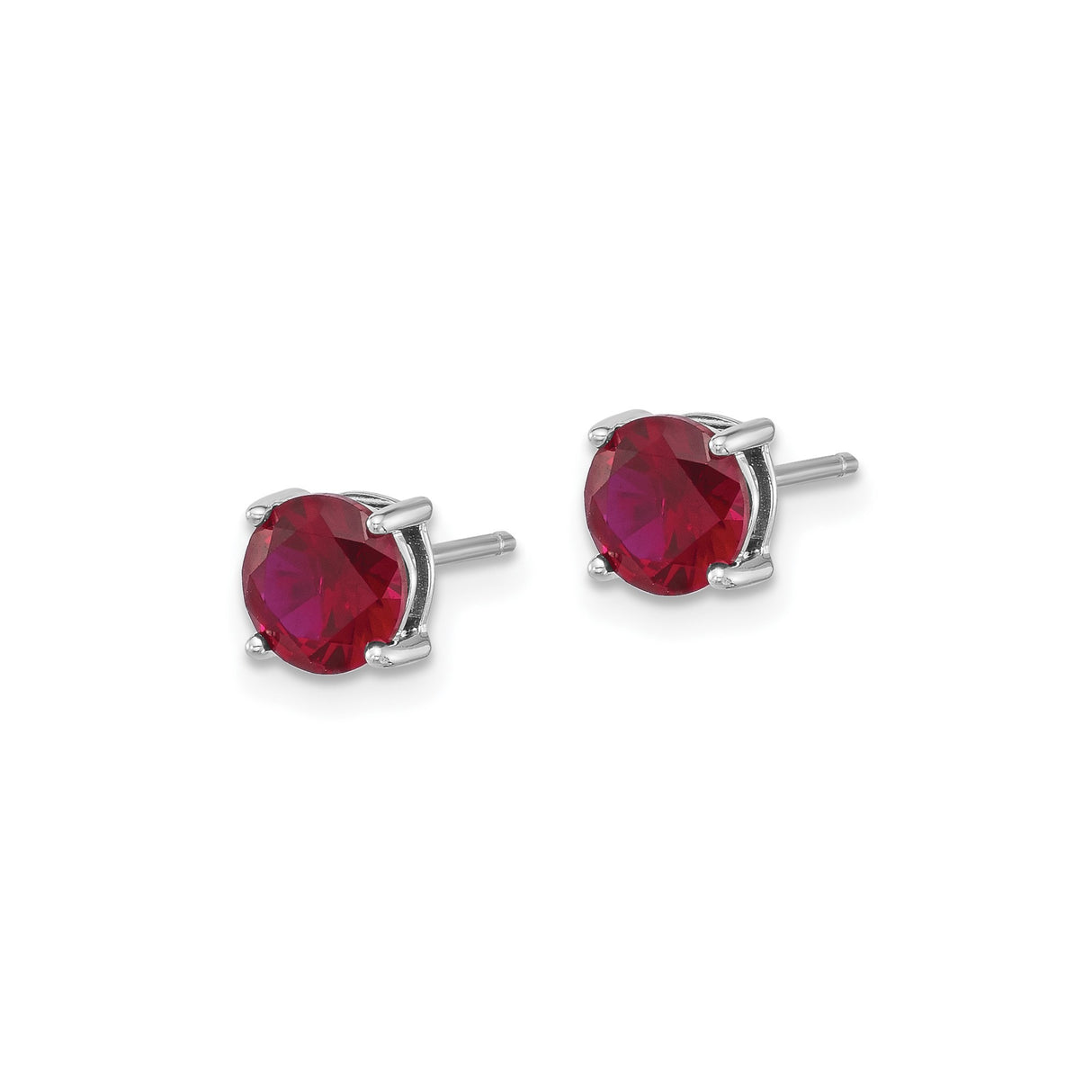 Sterling Silver Stud Earrings with Created Ruby in Classic 4 Prong Setting