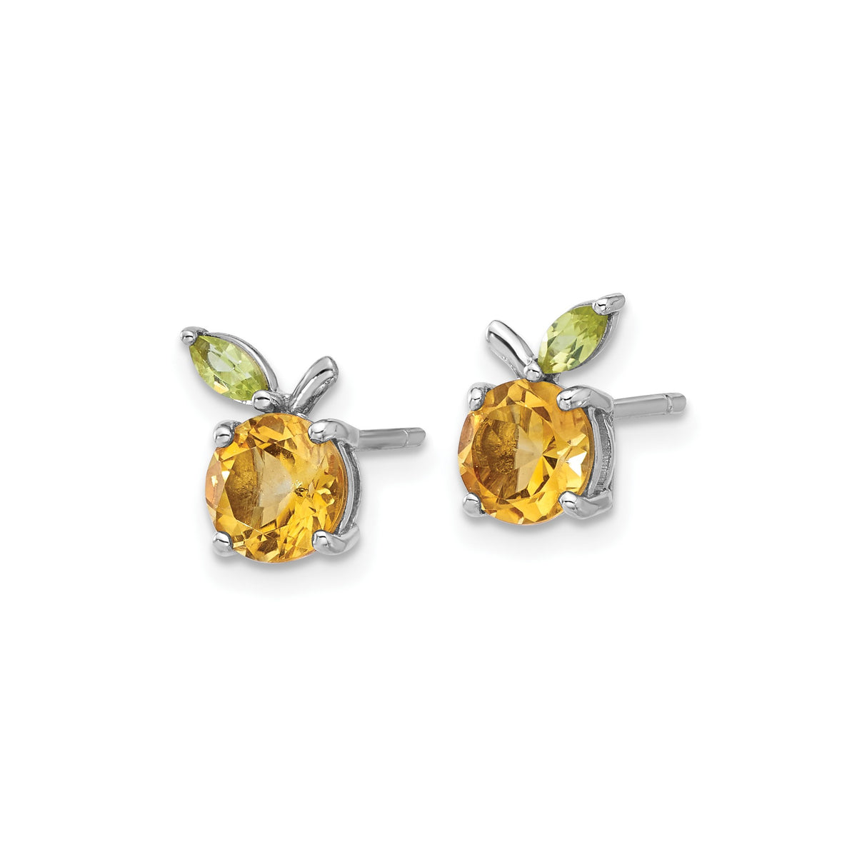 Sterling Silver Stud Earrings with Citrine and Peridot, Botanical Fruit Motif