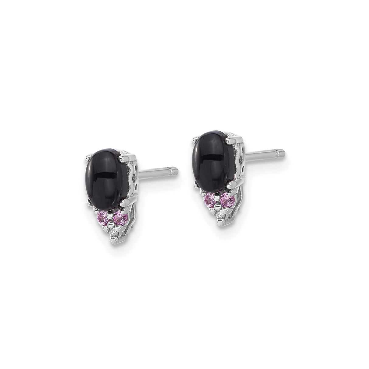 Sterling Silver Stud Earrings with Onyx and Lab Created Sapphire Accents, Oval Prong Set Design