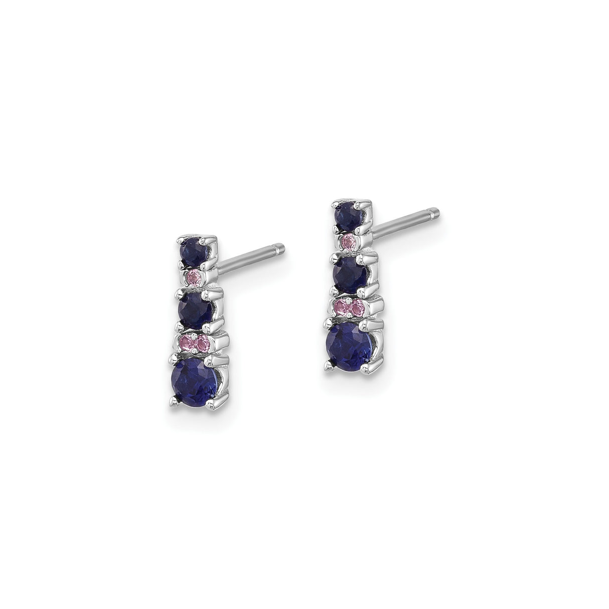 Sterling Silver Stud Earrings with Created Spinel and Lab Created Sapphire, Vertical Design