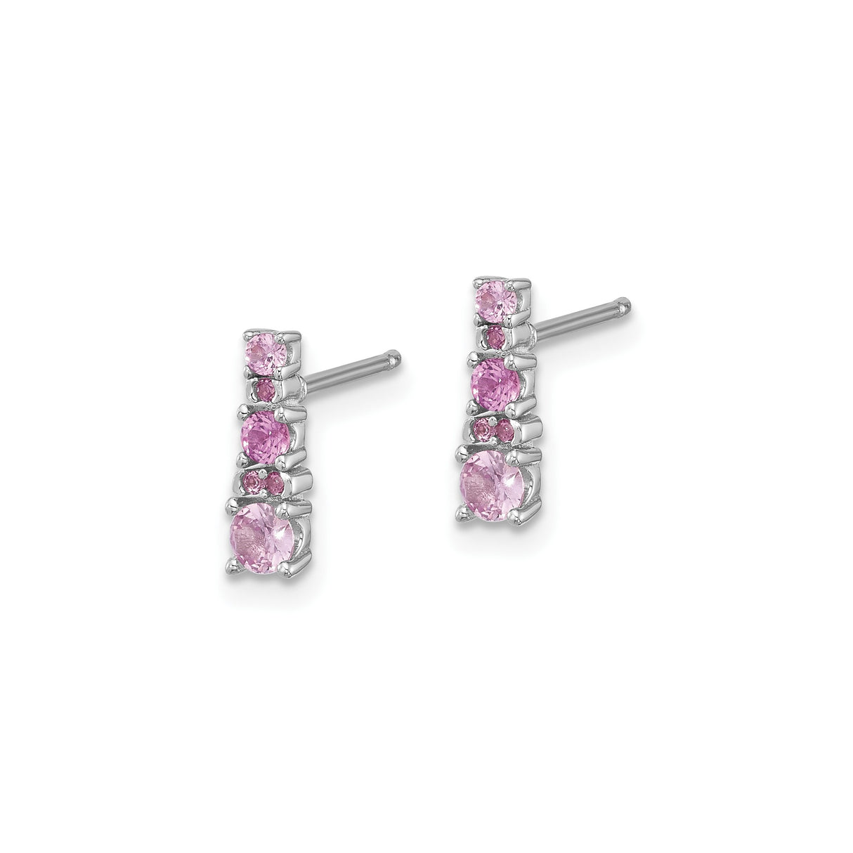 Sterling Silver Stud Earrings with Created Sapphire and Cubic Zirconia, Vertical Prong Setting