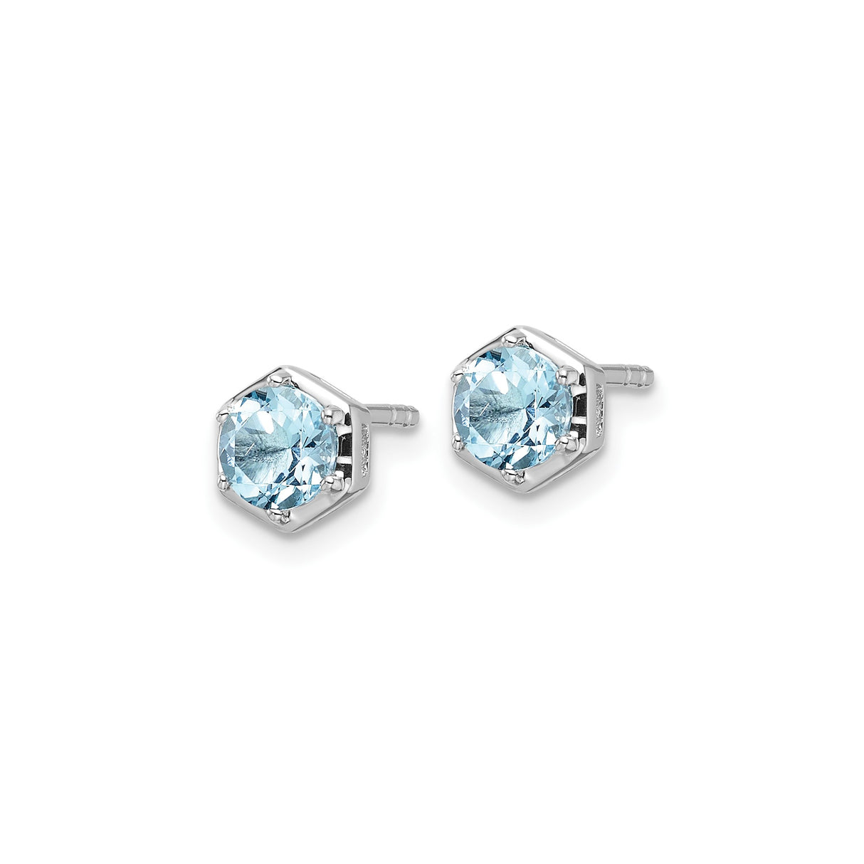Sterling Silver Stud Earrings with Sky Blue Topaz, Hexagon Bezel, Minimalist Modern Design