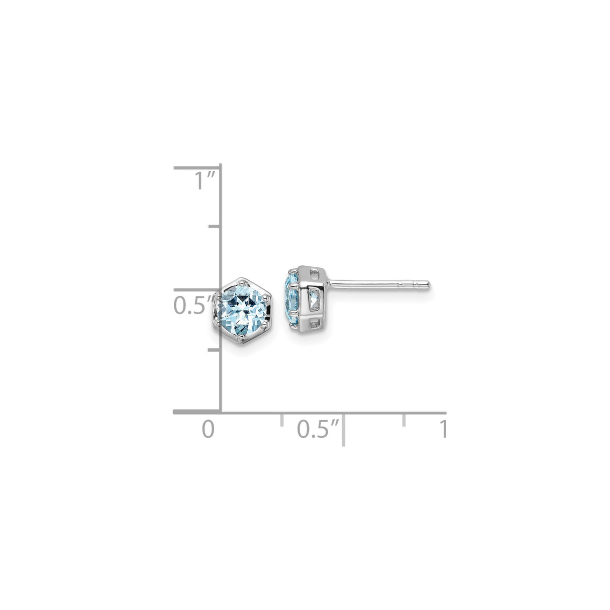 Sterling Silver Stud Earrings with Sky Blue Topaz, Hexagon Bezel, Minimalist Modern Design