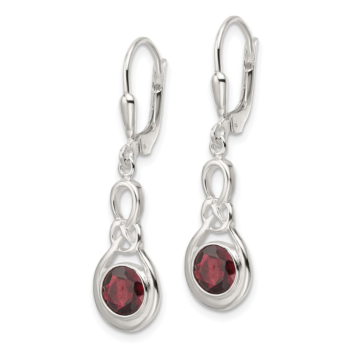 Sterling Silver Celtic Knot Dangle Earrings with Garnet and Infinity Design