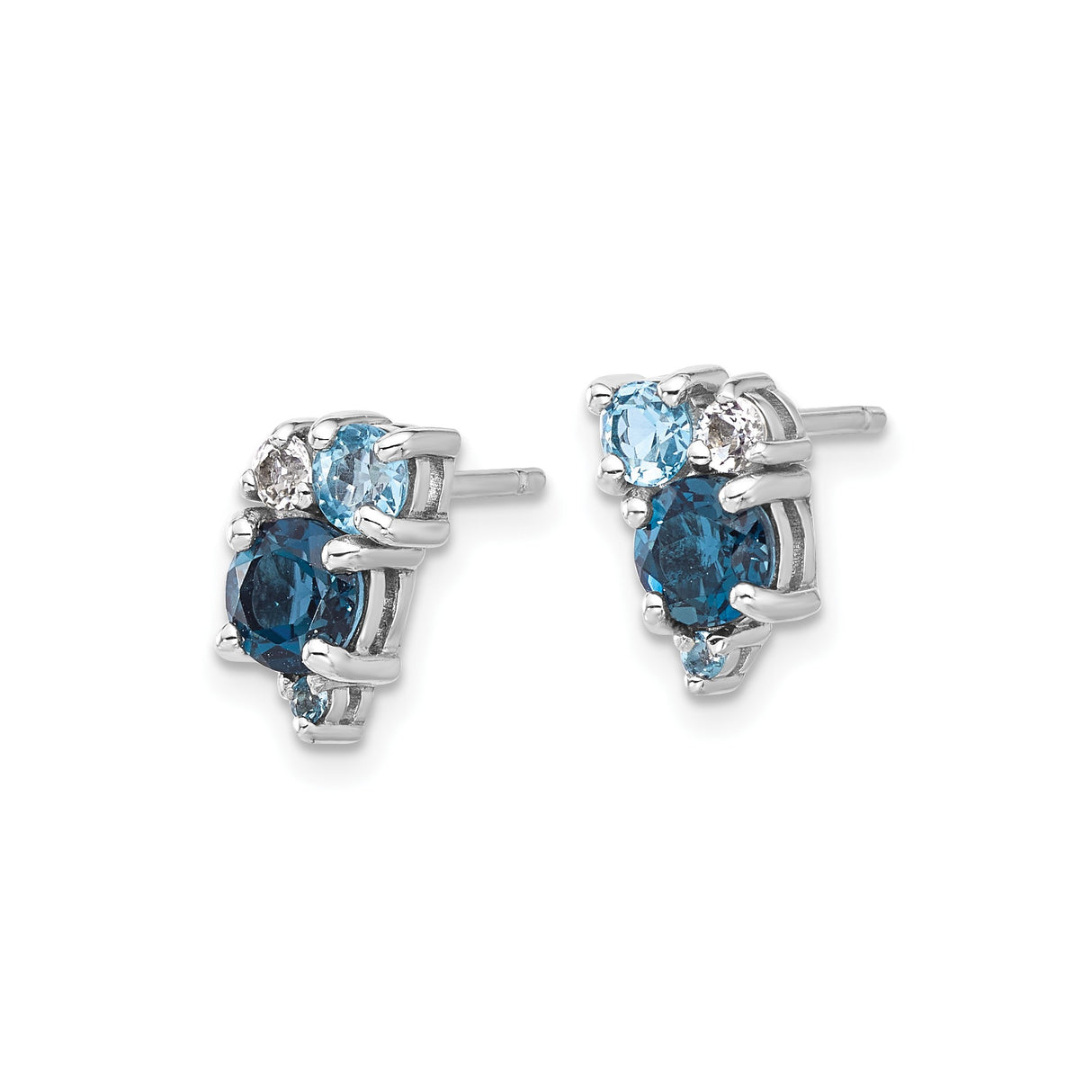 Sterling Silver Stud Earrings with London Blue Topaz, Swiss Blue Topaz, and Cubic Zirconia
