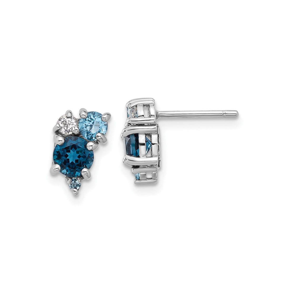 Sterling Silver Stud Earrings with London Blue Topaz, Swiss Blue Topaz, and Cubic Zirconia