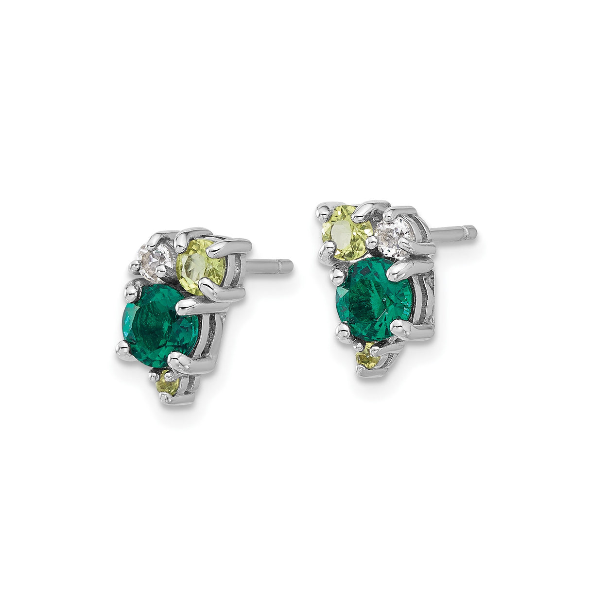 Sterling Silver Stud Earrings with Peridot and Lab Created Emerald Cluster Gems
