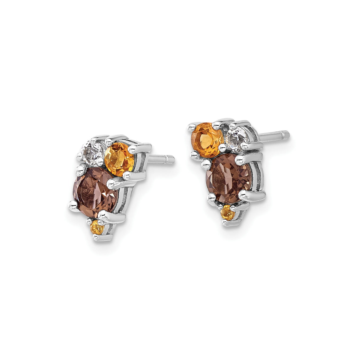 Sterling Silver Stud Earrings with Citrine, Smoky Quartz, and White Topaz Cluster