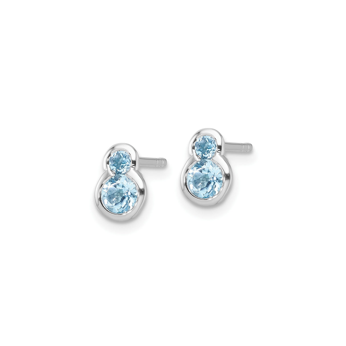 Sterling Silver Stud Earrings with Swiss Blue Topaz, Bezel Set, Figure Eight Design
