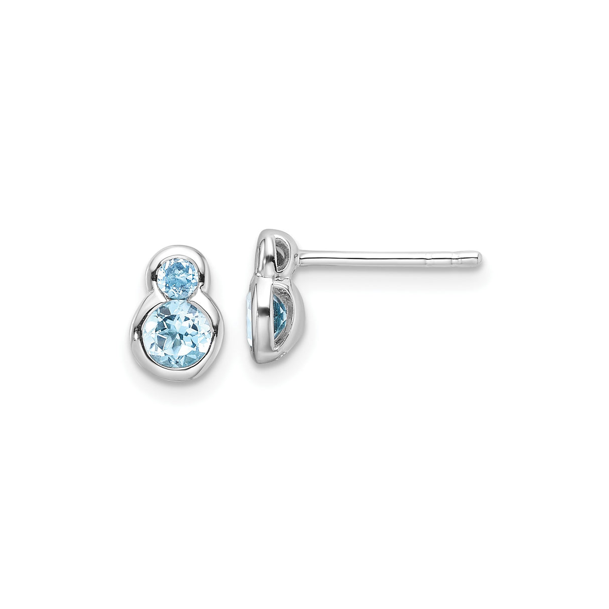 Sterling Silver Stud Earrings with Swiss Blue Topaz, Bezel Set, Figure Eight Design