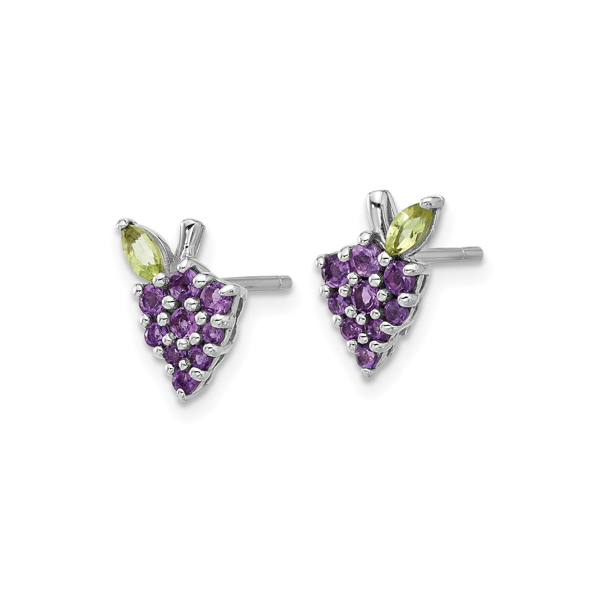 Sterling Silver Grape Cluster Stud Earrings with Amethyst and Peridot, Nature-Inspired Design