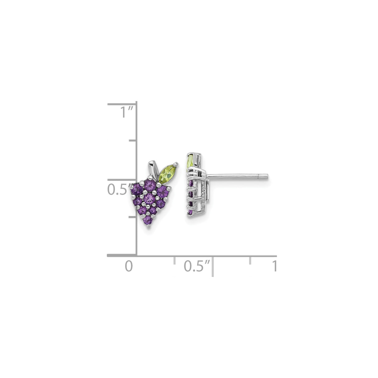 Sterling Silver Grape Cluster Stud Earrings with Amethyst and Peridot, Nature-Inspired Design
