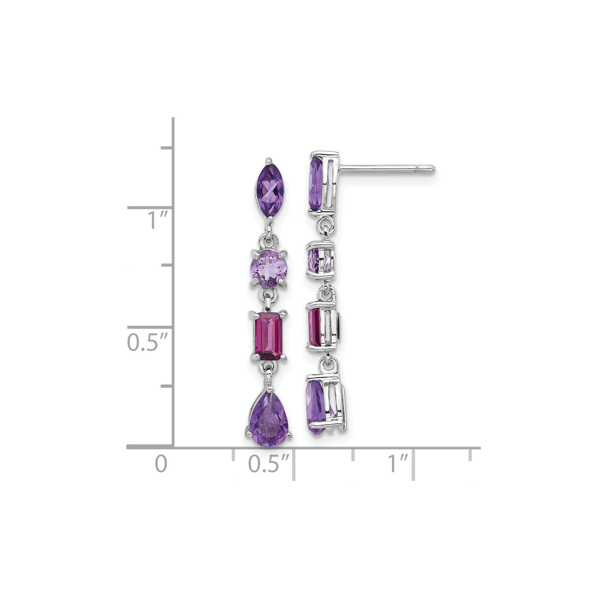 Sterling Silver Dangle Earrings with Rhodolite Garnet and Quartz Gemstones