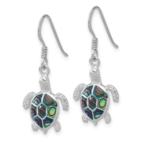 Sterling Silver Turtle Dangle Earrings with Abalone Shell, Ocean-Inspired Design