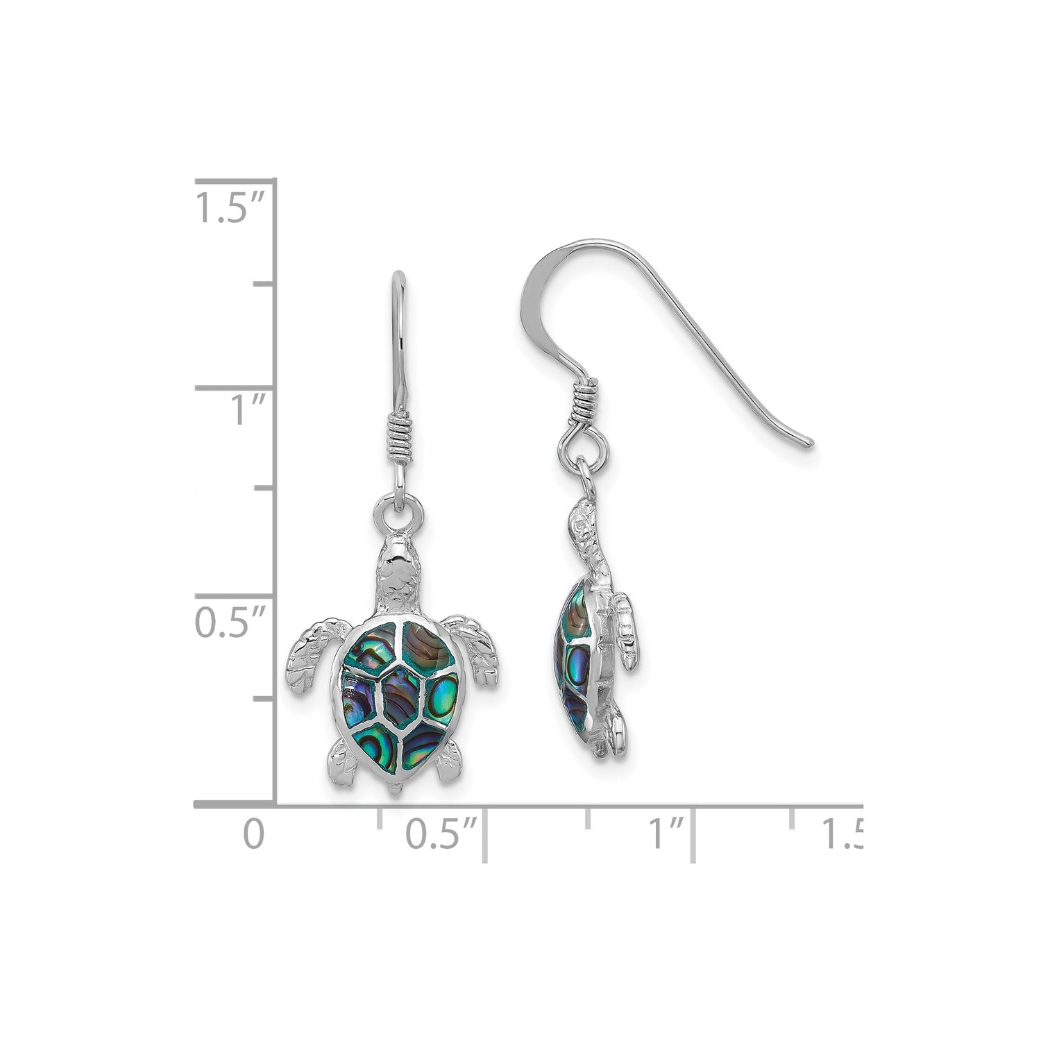 Sterling Silver Turtle Dangle Earrings with Abalone Shell, Ocean-Inspired Design
