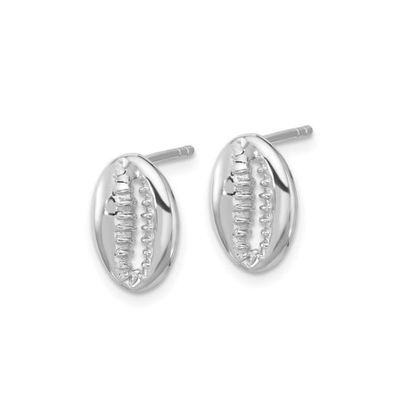 Sterling Silver Cowrie Shell Stud Earrings, Boho Beach Style, Nautical Design for Women