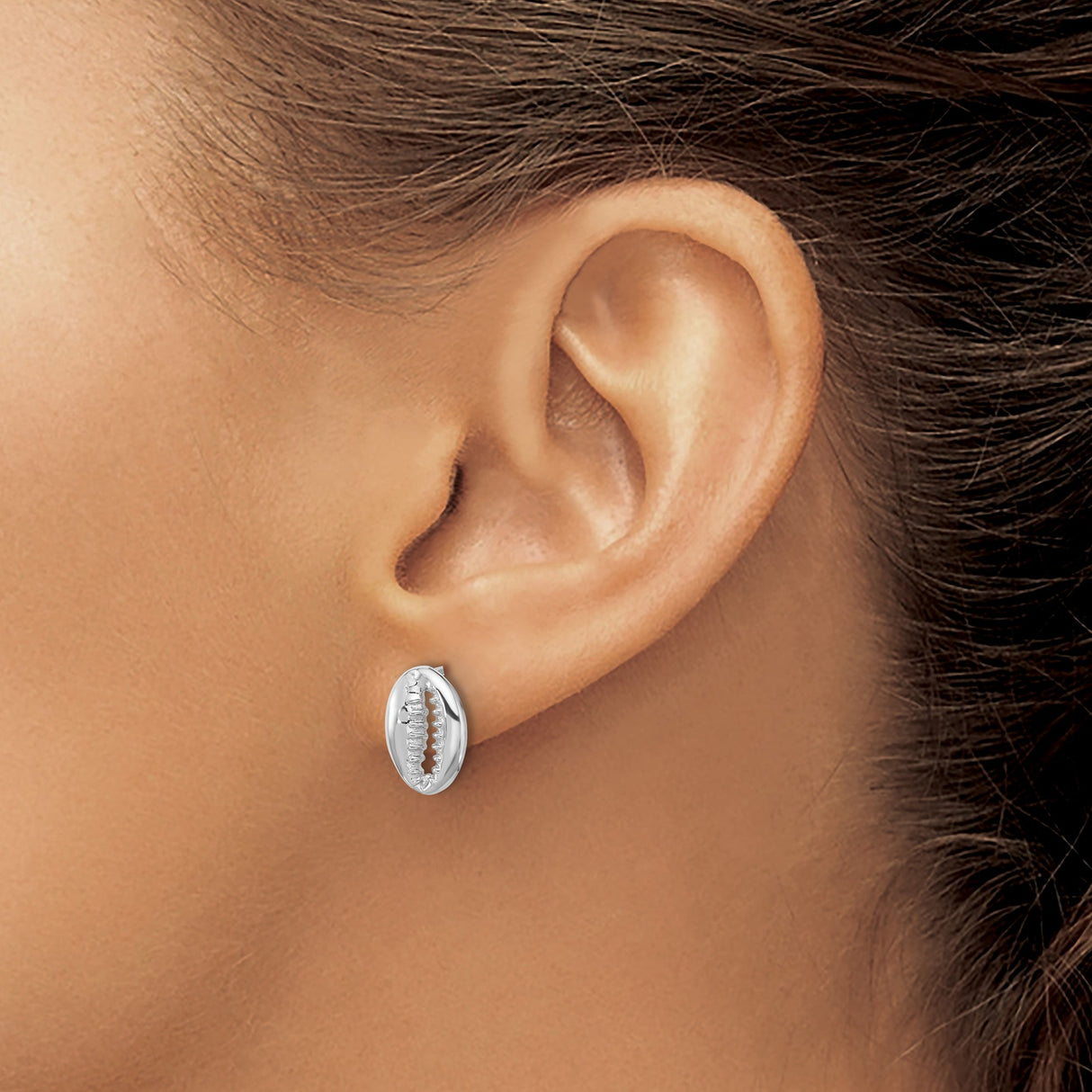 Sterling Silver Cowrie Shell Stud Earrings, Boho Beach Style, Nautical Design for Women