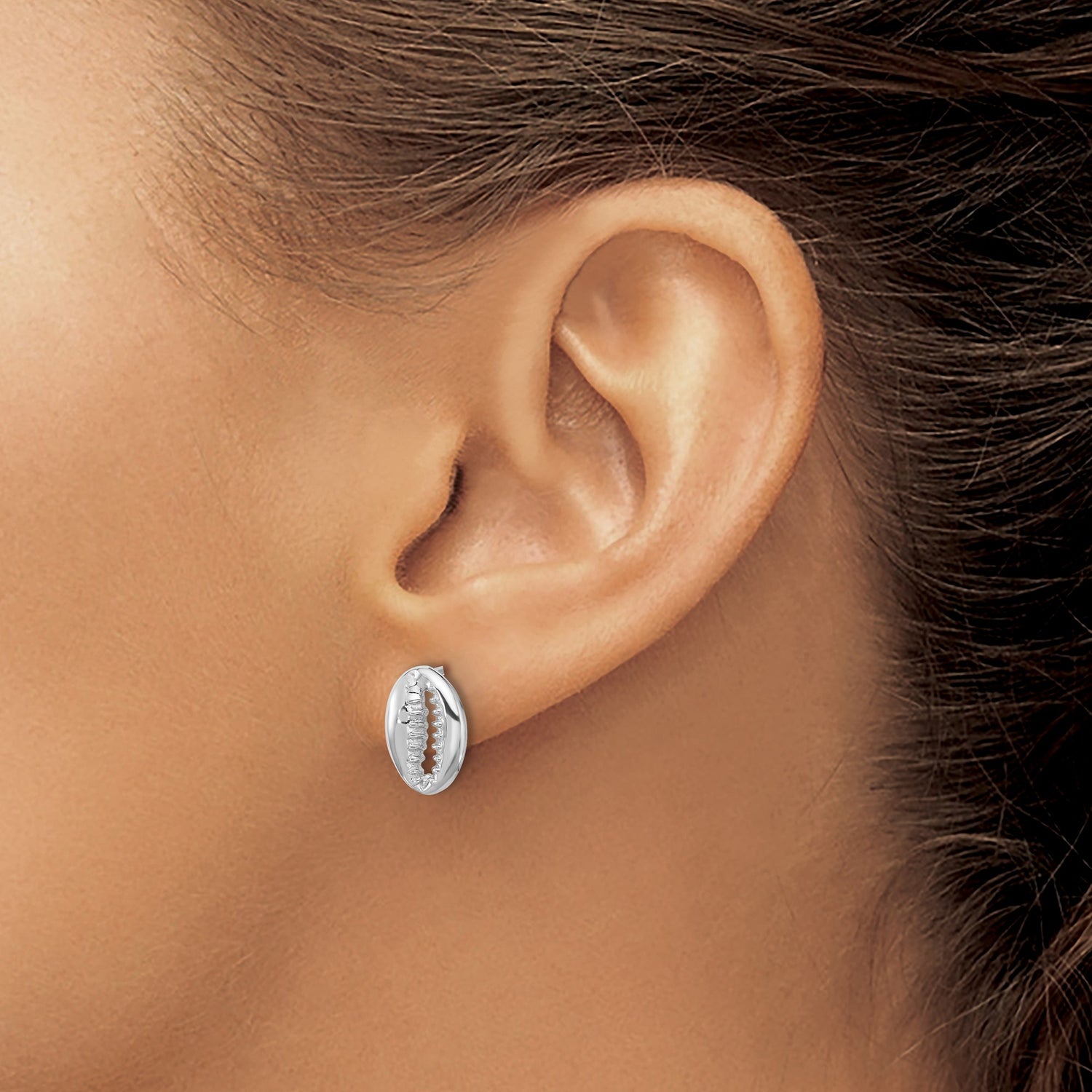 Sterling Silver Cowrie Shell Stud Earrings, Boho Beach Style, Nautical Design for Women