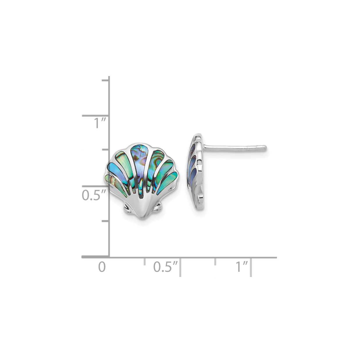 Sterling Silver Scallop Shell Stud Earrings with Abalone Inlay, Nautical Beach Style
