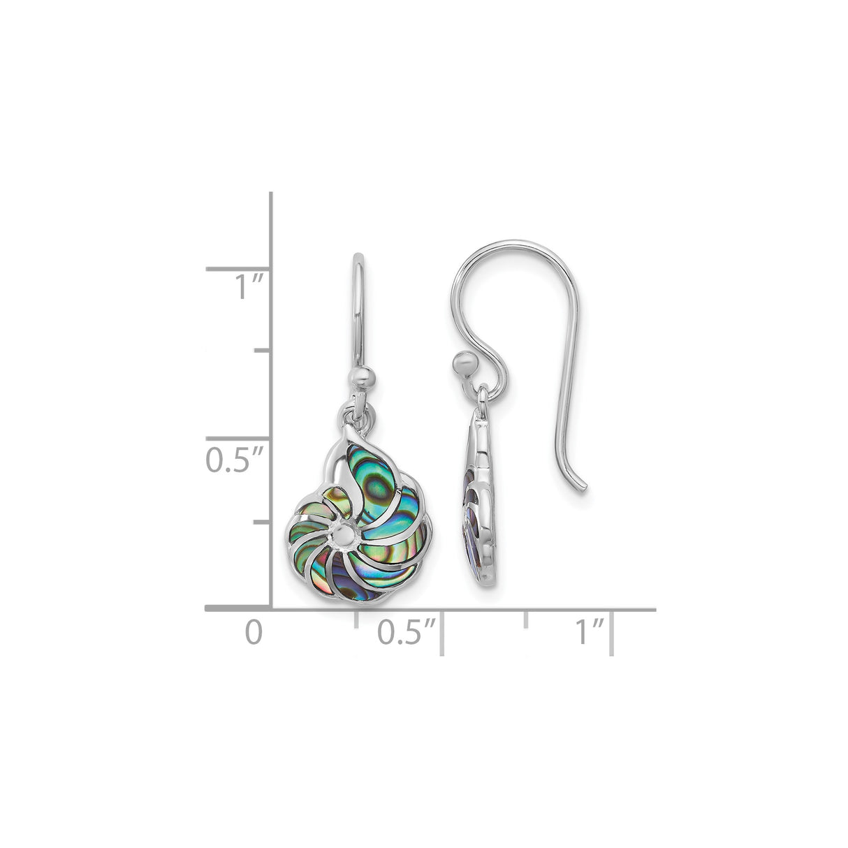 Sterling Silver Drop Earrings with Abalone Shell, Nautilus Swirl, Ocean-Inspired Design