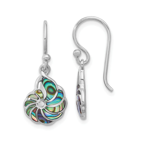 Sterling Silver Drop Earrings with Abalone Shell, Nautilus Swirl, Ocean-Inspired Design