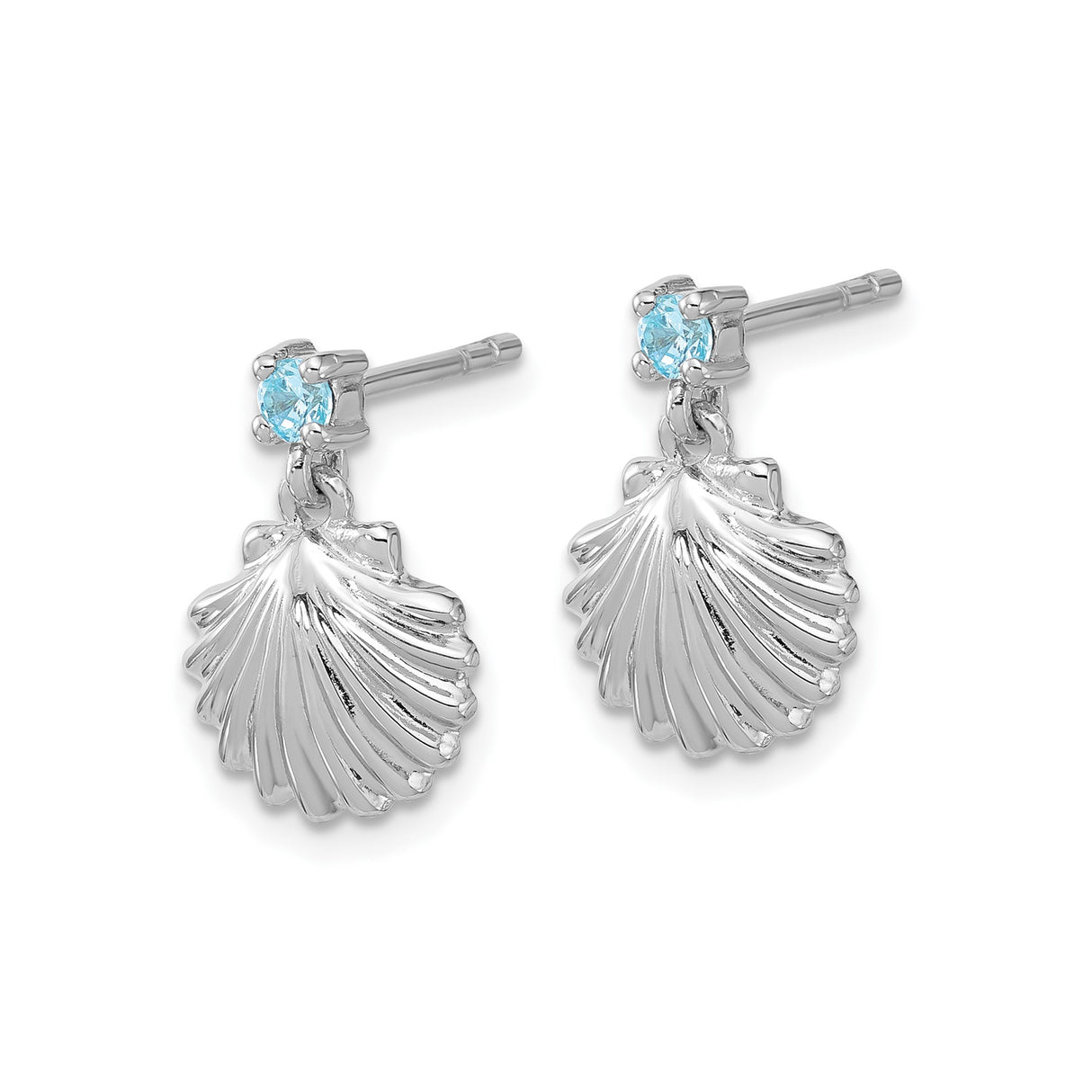 Sterling Silver Seashell Dangle Earrings with Cubic Zirconia, Nautical Coastal Jewelry Design