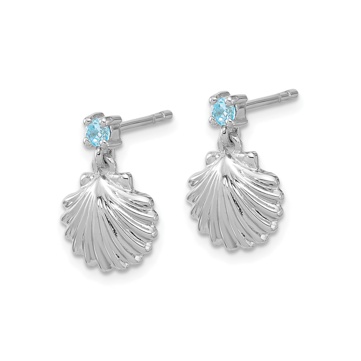 Sterling Silver Seashell Dangle Earrings with Cubic Zirconia, Nautical Coastal Jewelry Design