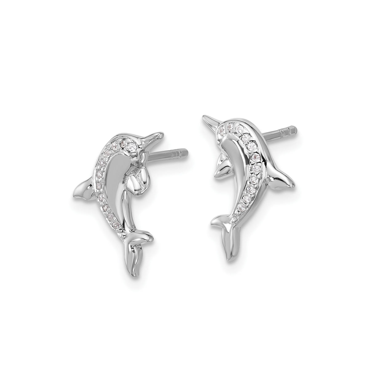Sterling Silver Dolphin Stud Earrings with Cubic Zirconia, Ocean-Inspired Coastal Design