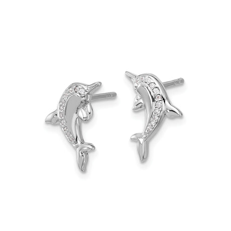 Sterling Silver Dolphin Stud Earrings with Cubic Zirconia, Ocean-Inspired Coastal Design