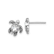 Sterling Silver Sea Turtle Stud Earrings with Crystal Center, Ocean-Inspired Animal Design