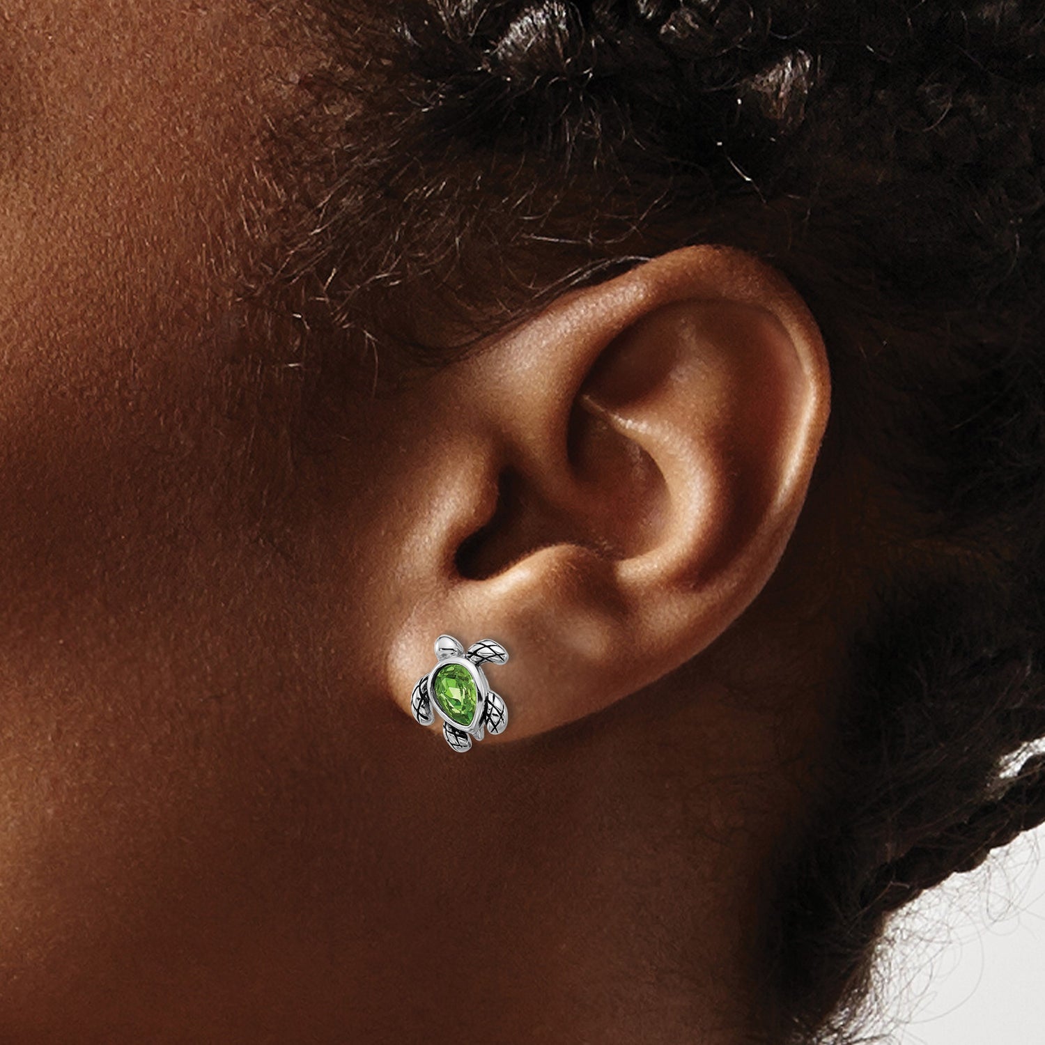 Sterling Silver Sea Turtle Stud Earrings with Mother of Pearl, Nautical Beach Theme