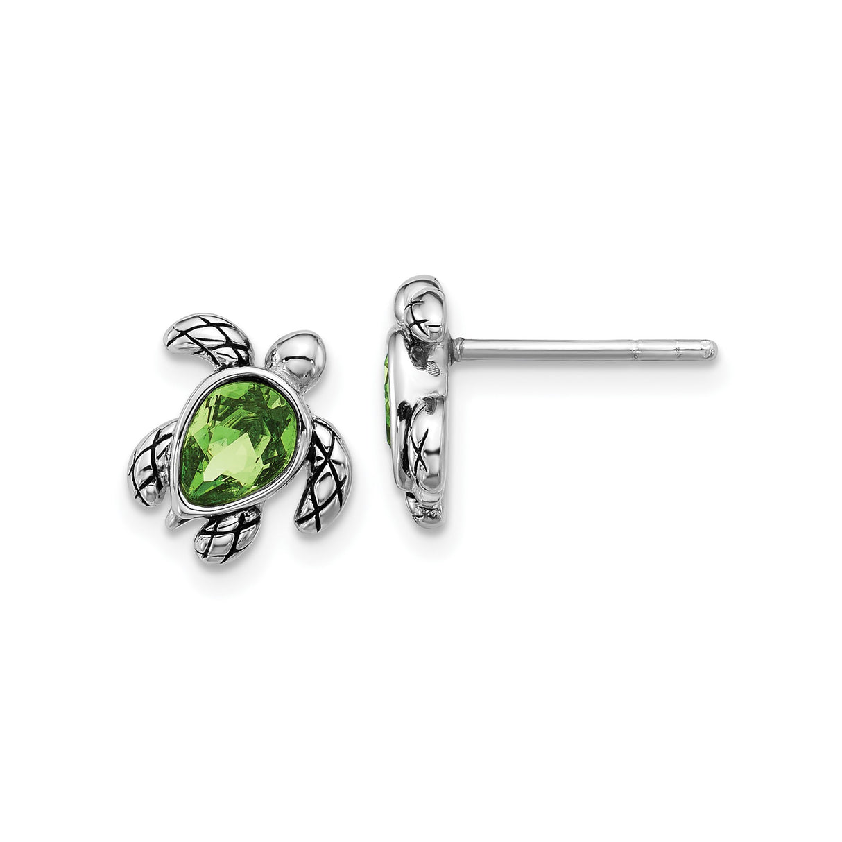 Sterling Silver Sea Turtle Stud Earrings with Mother of Pearl, Nautical Beach Theme