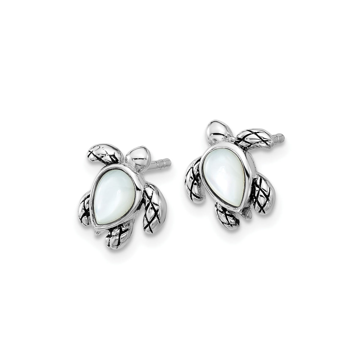 Sterling Silver Sea Turtle Stud Earrings with Mother of Pearl Inlay, Nautical Theme