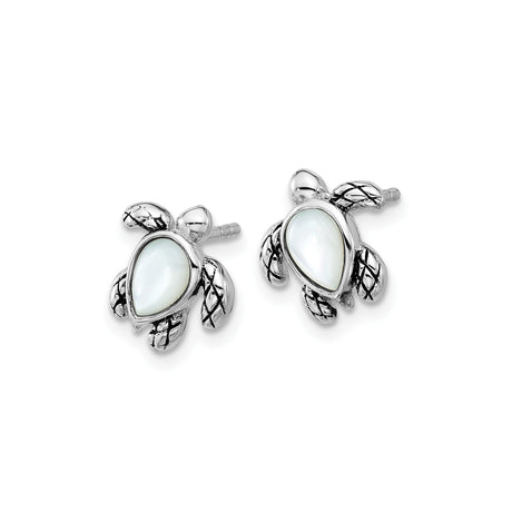 Sterling Silver Sea Turtle Stud Earrings with Mother of Pearl Inlay, Nautical Theme