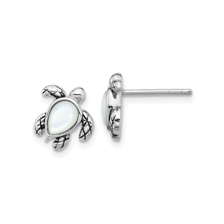Sterling Silver Sea Turtle Stud Earrings with Mother of Pearl Inlay, Nautical Theme
