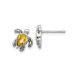 Sterling Silver Sea Turtle Stud Earrings with Yellow Crystal, Ocean Animal Jewelry for Women