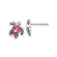 Sterling Silver Turtle Stud Earrings with Pink Teardrop Crystal, Beach-Inspired Design