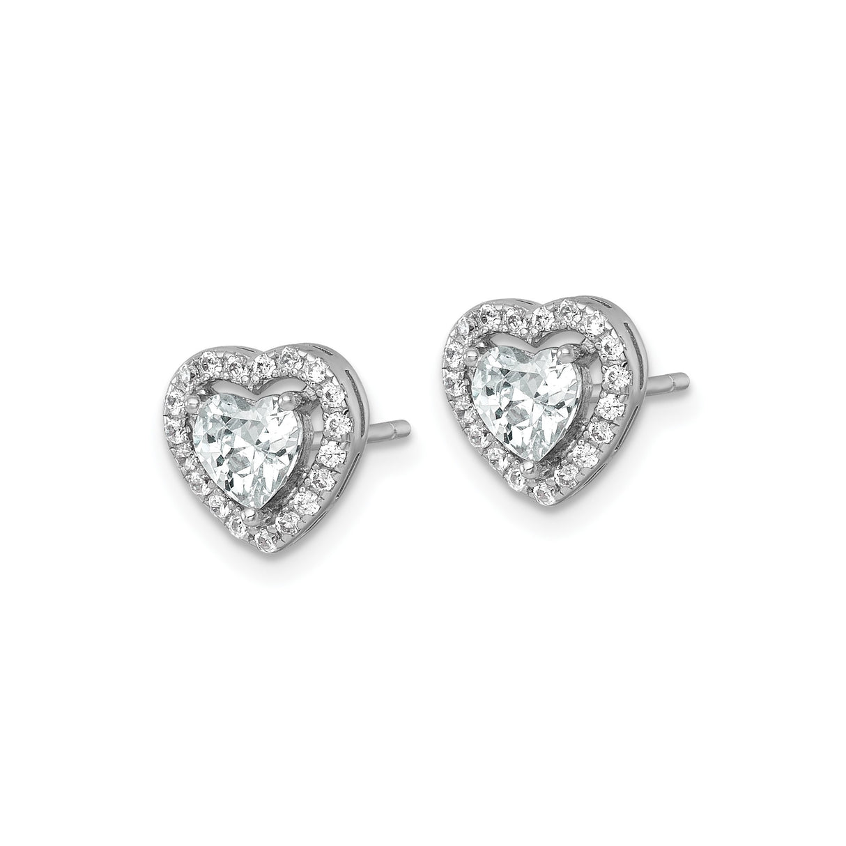 Sterling Silver Heart Stud Earrings with Cubic Zirconia and Halo Setting
