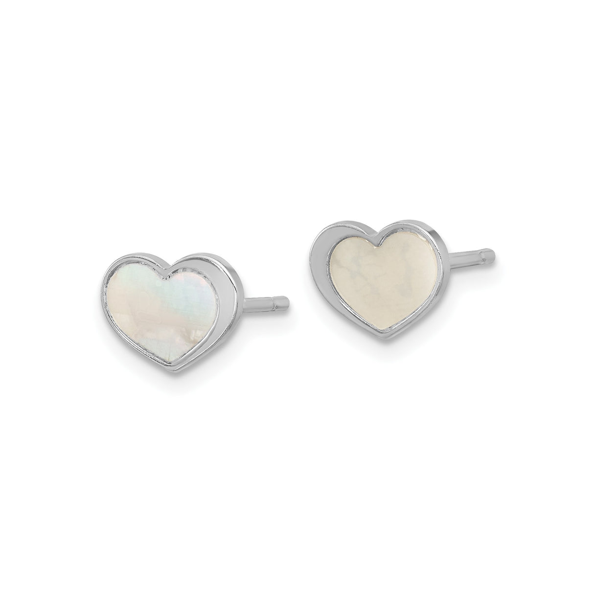 Sterling Silver Heart Stud Earrings with Mother of Pearl Inlay, Romantic Minimalist Jewelry