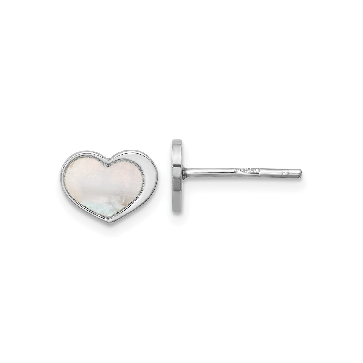 Sterling Silver Heart Stud Earrings with Mother of Pearl Inlay, Romantic Minimalist Jewelry