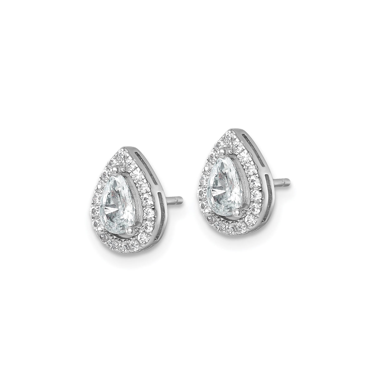 Sterling Silver Teardrop Stud Earrings with Pear Shaped Cubic Zirconia and Halo Design