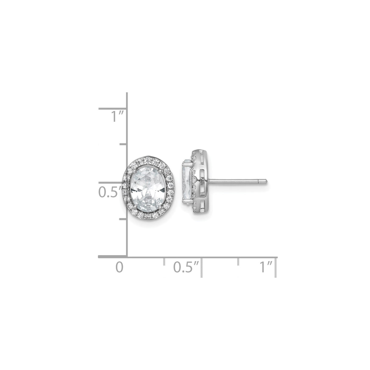 Sterling Silver Oval Stud Earrings with Clear Gemstone Center and Cubic Zirconia Halo