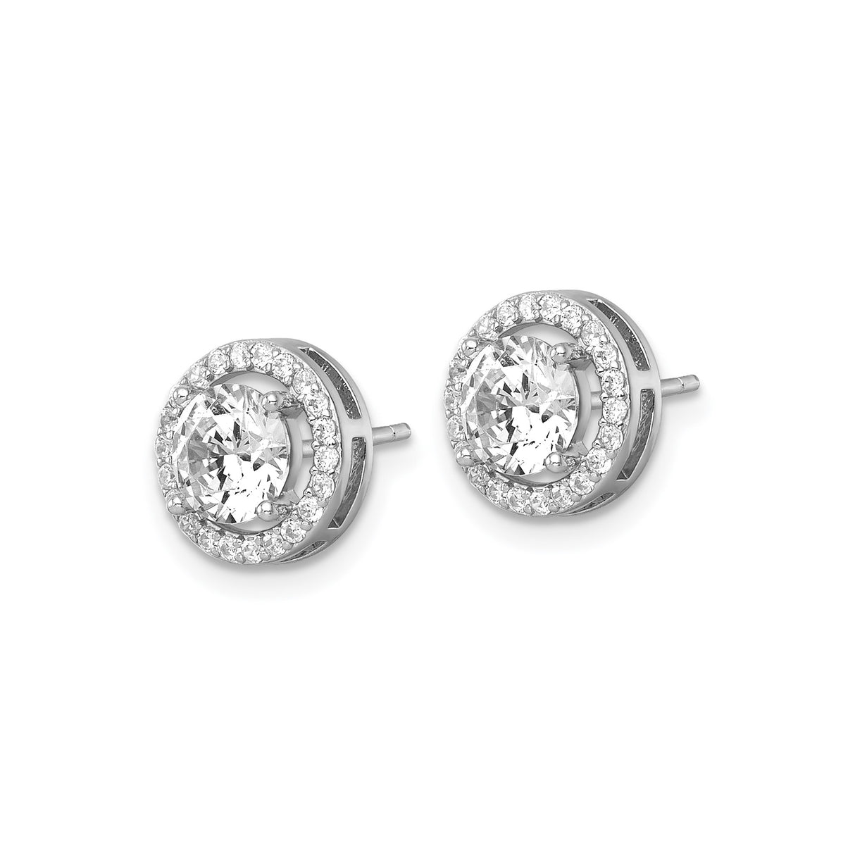 Sterling Silver Halo Stud Earrings with Large Round Cubic Zirconia Centerstone