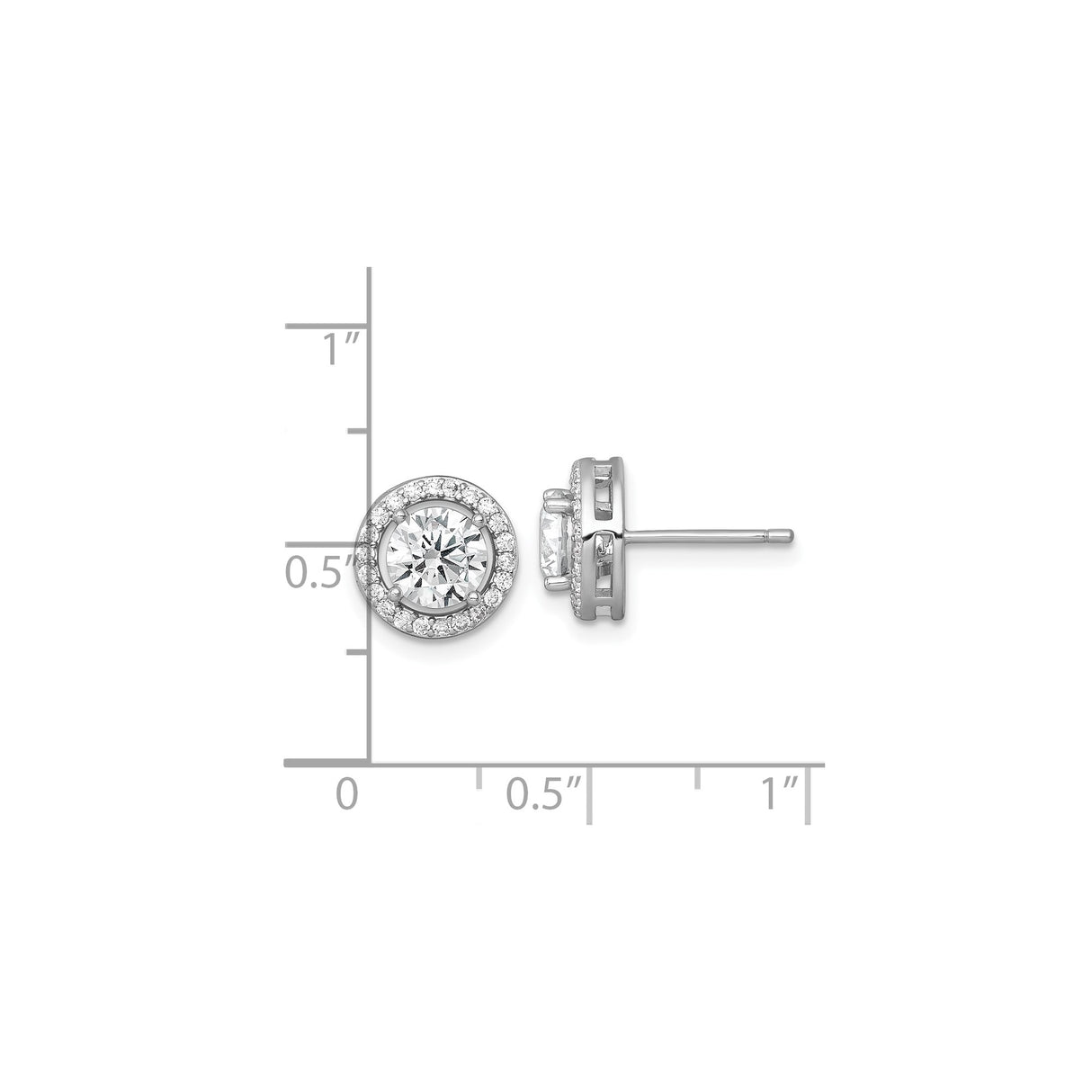 Sterling Silver Halo Stud Earrings with Large Round Cubic Zirconia Centerstone