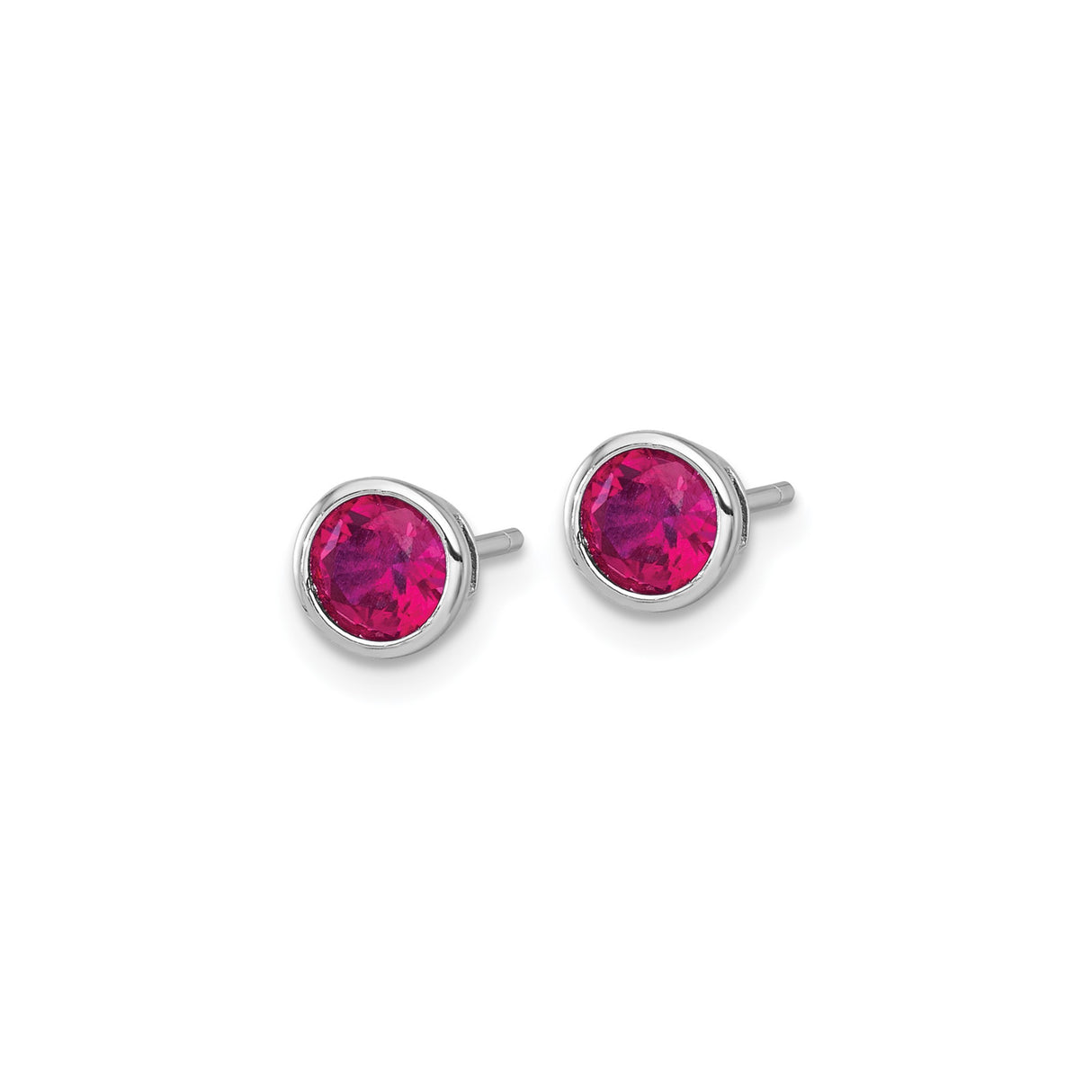 Sterling Silver Stud Earrings with Pink Gemstone, Round Bezel Set Minimalist Design