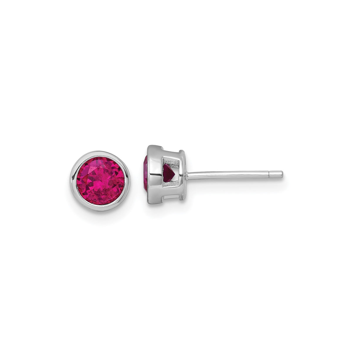 Sterling Silver Stud Earrings with Pink Gemstone, Round Bezel Set Minimalist Design