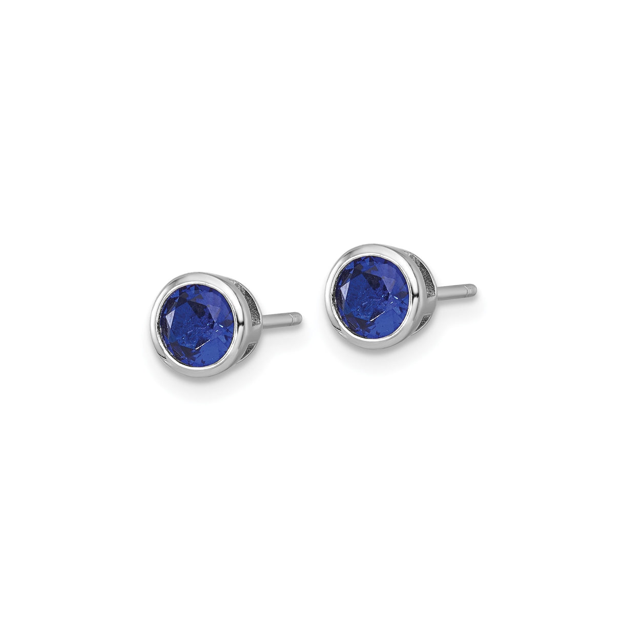 Sterling Silver Stud Earrings with Deep Blue Sapphire-Tone Gemstones in Bezel Setting
